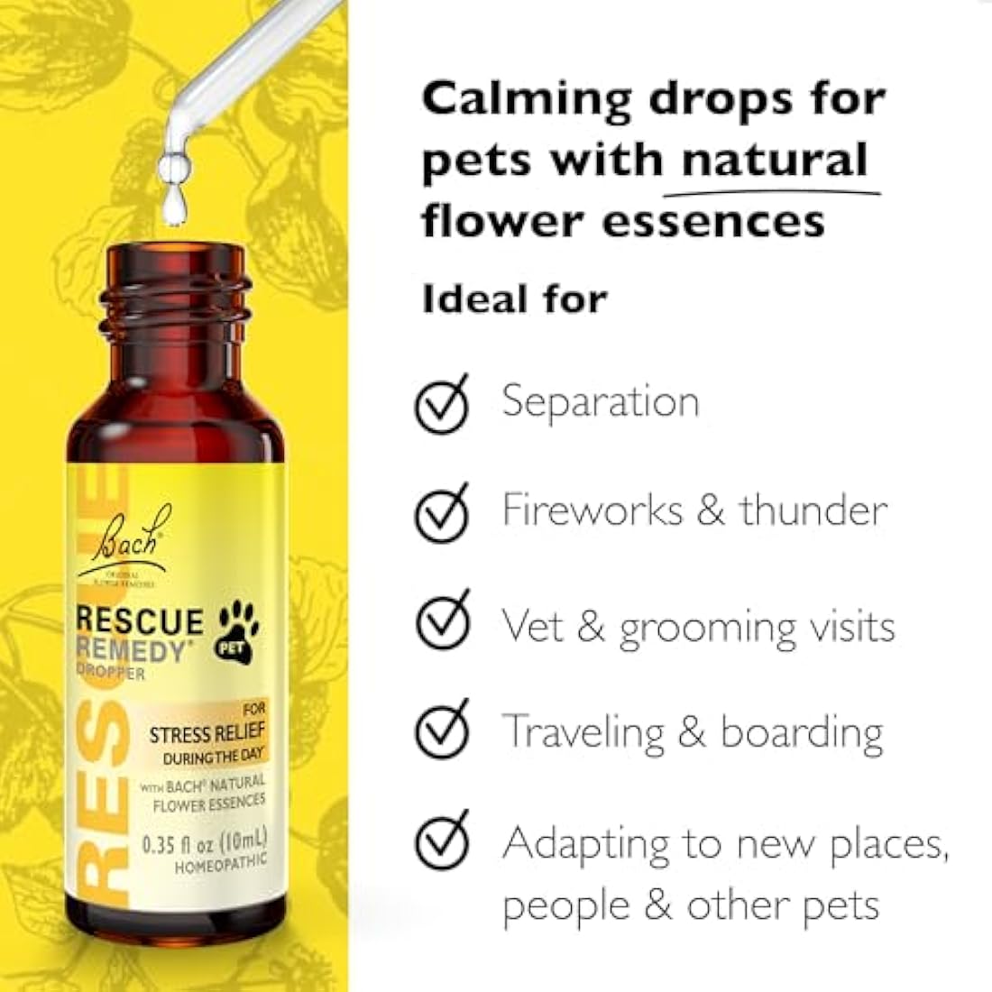 Bach Rescue Remedy Pet Calming Drops – Alcohol-Free Flower Blend, 10ml