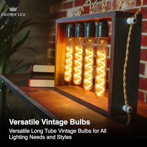 CROWN LED 6-Pack E27 Flute Tube Light Bulbs – Warm White Vintage Glass