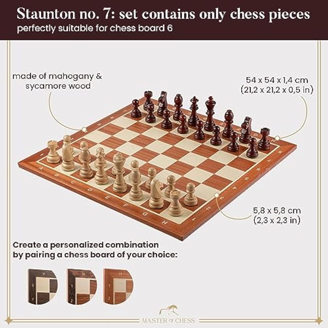 Master of Chess Staunton No. 7 Wooden Chess Pieces – Handmade Set