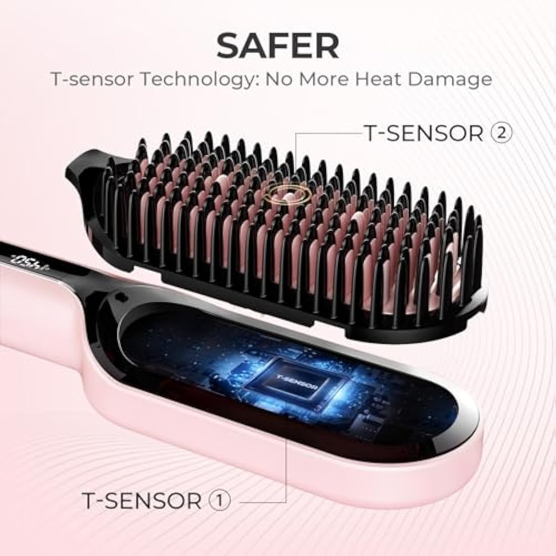 TYMO Ionic Plus Hair Straightener Brush | Ceramic Anti-Frizz Tool - Pink