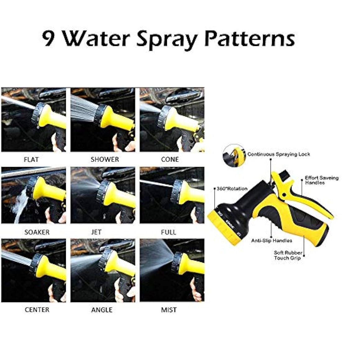 HmiL-U 50ft Expandable Garden Hose | Double Latex Tube with 9-Way Spray Gun