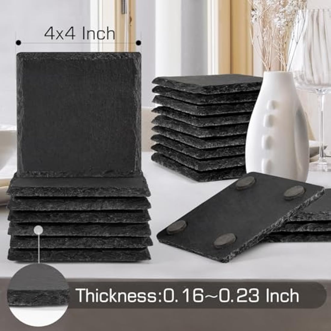 60-Piece Slate Coasters for Laser Engraving, 4 Inch Black Stone
