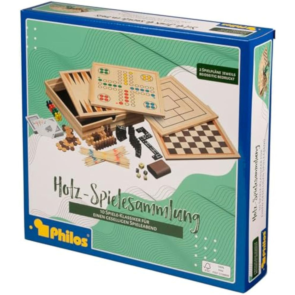 Philos 8-in-1 Wooden Game Compendium – 30cm Pine Board Game Set