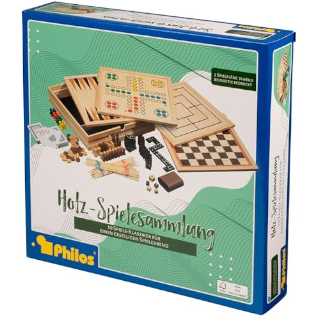 Philos 8-in-1 Wooden Game Compendium – 30cm Pine Board Game Set
