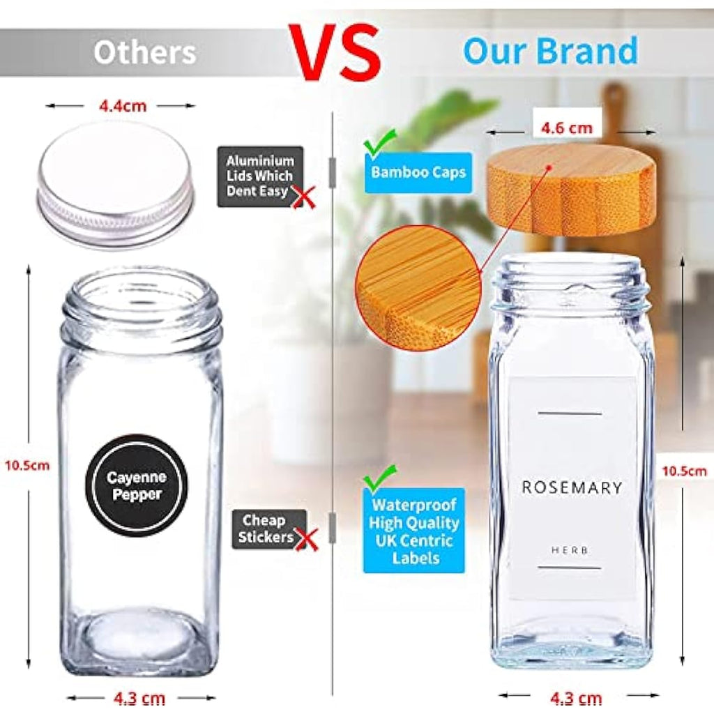 Fix Space 24-Piece Glass Spice Jars with Bamboo Lids & 499 Labels