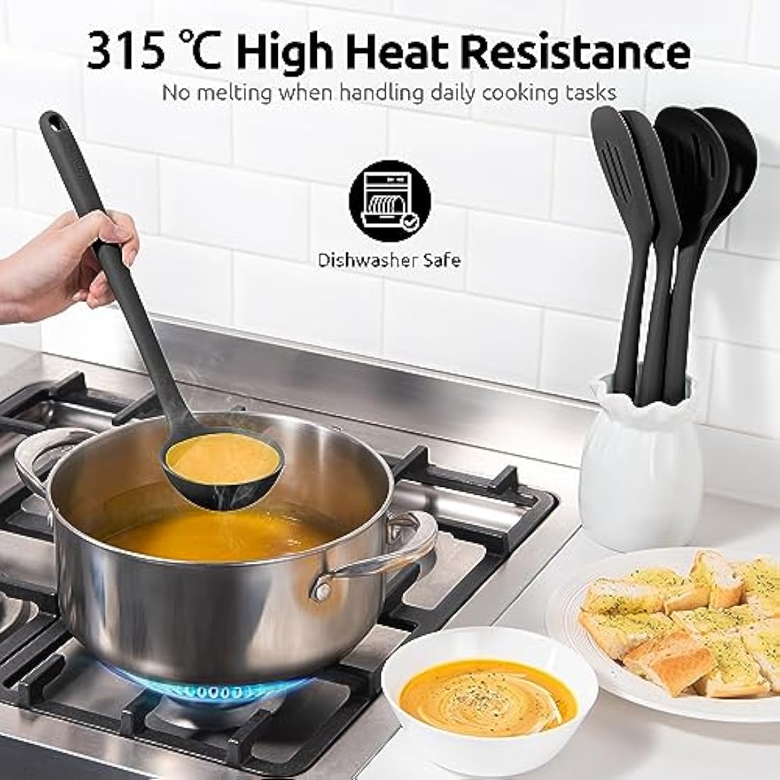 U-Taste 5-Piece Silicone Kitchen Utensil Set | 315℃ Heat Resistant - Black