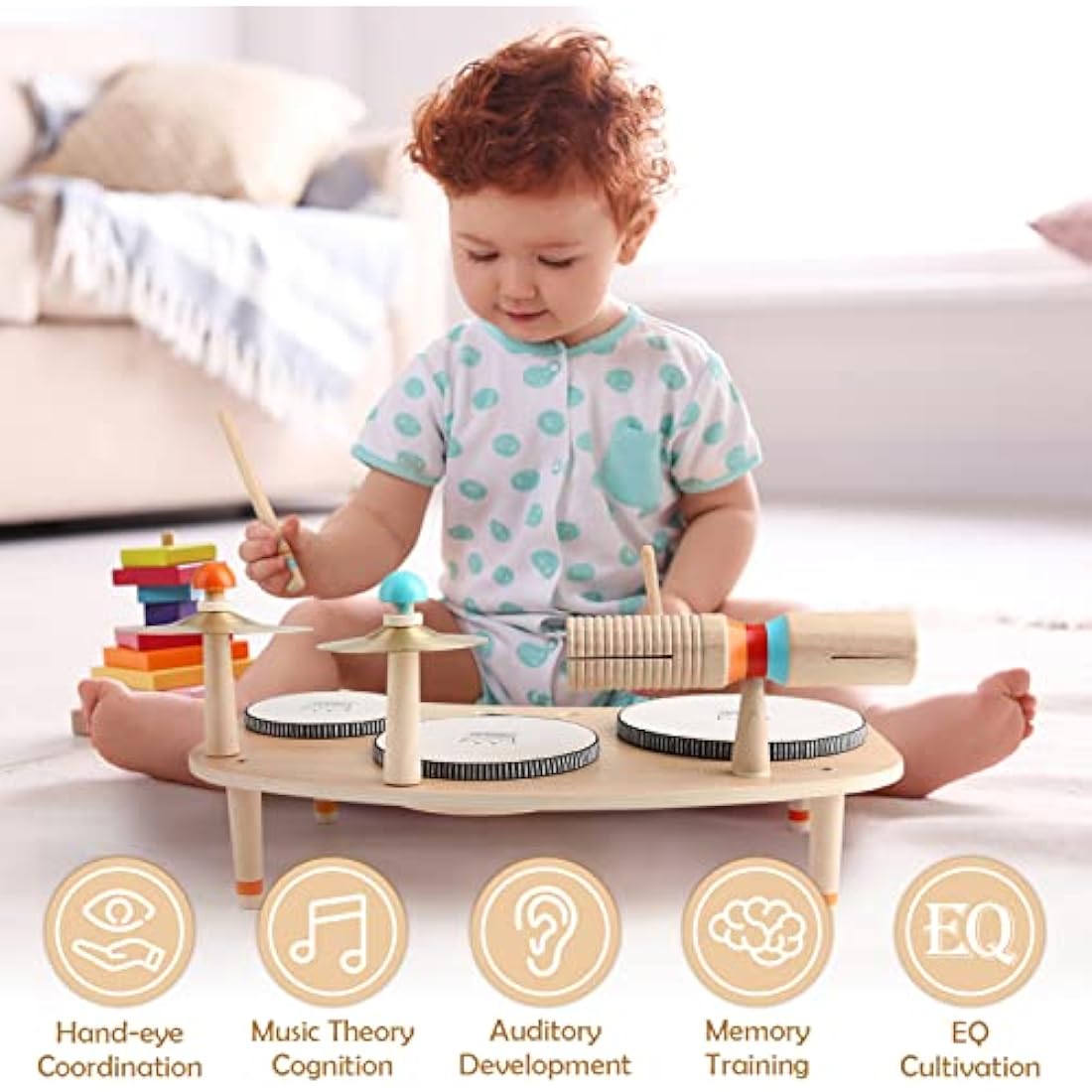 Vanplay Wooden Kids Drum Kit | Montessori Musical Toys for Toddlers