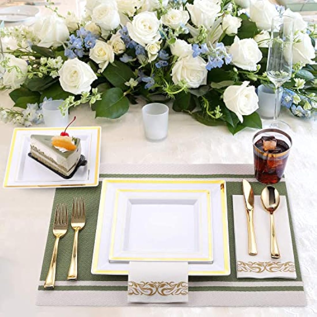Jolof Store 175pc Gold Square Reusable Plastic Dinnerware Set for 25