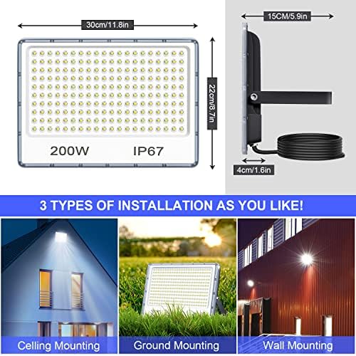 YIQIBRO 200W LED Floodlight – IP67 Waterproof 20000LM Outdoor Security Light