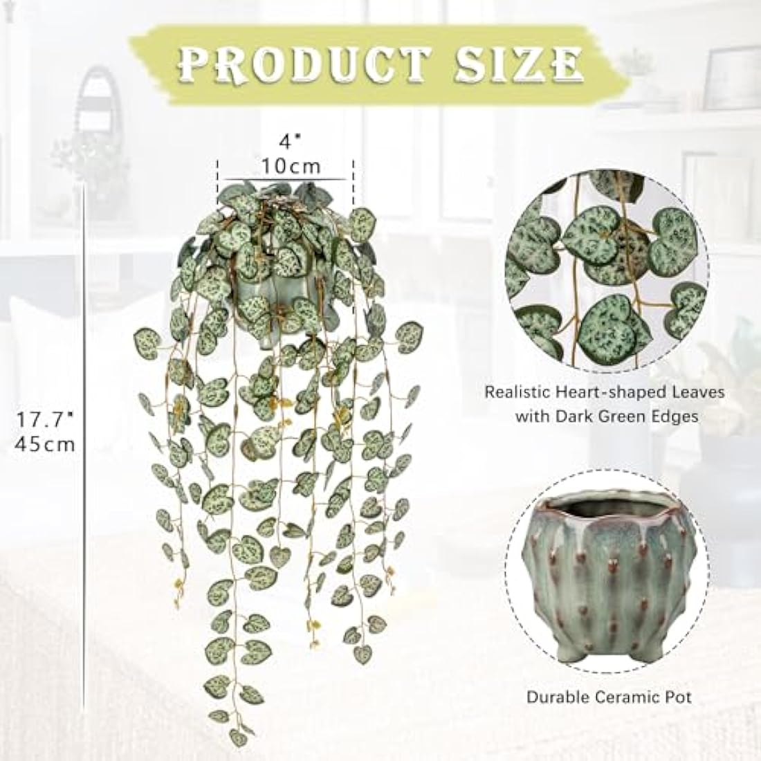 Hollyone Artificial String of Hearts - Faux Trailing Plant in Ceramic Pot