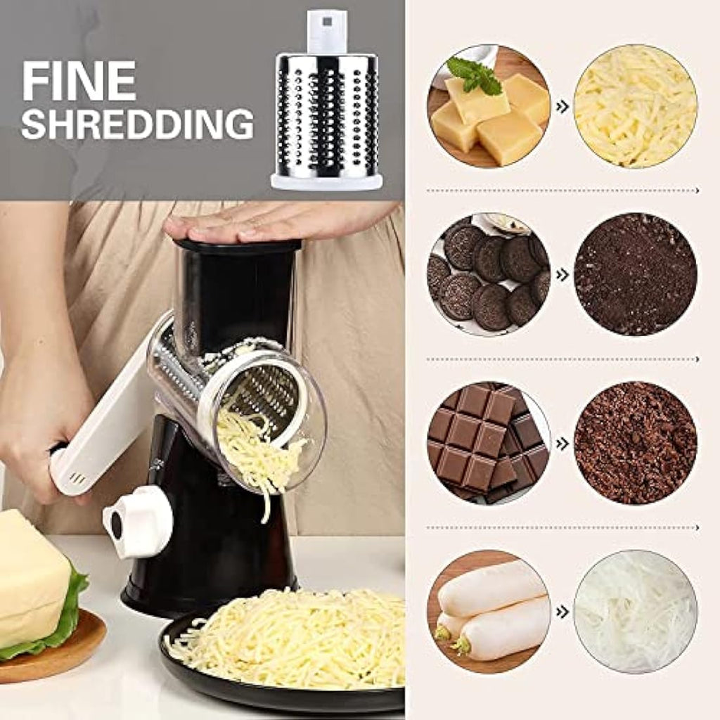 Ourokhome Rotary Cheese Grater and Vegetable Slicer with 3 Blades - Black