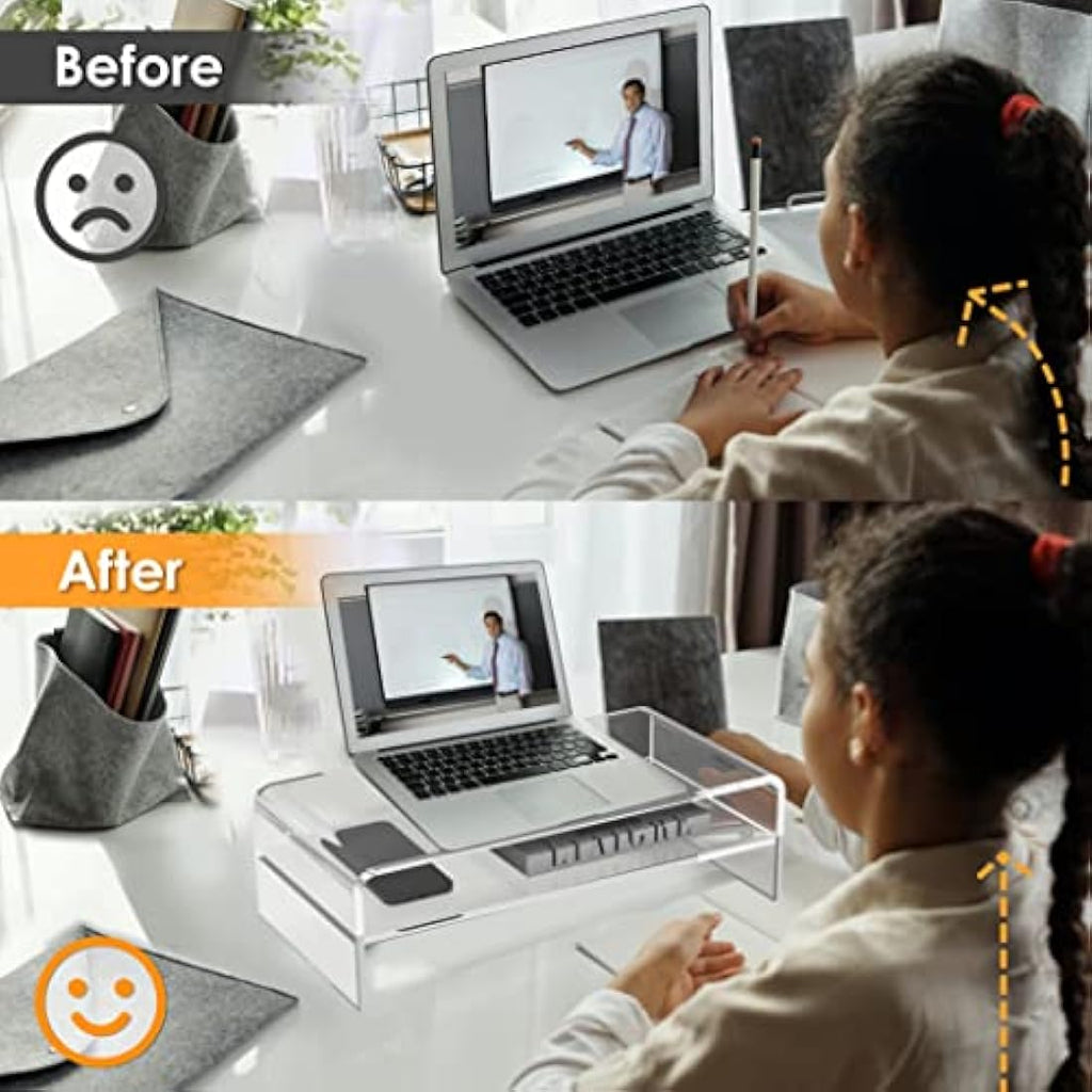 GOLDORCLE 2-Tier Acrylic Monitor Stand Riser | Clear Ergonomic Desk Shelf