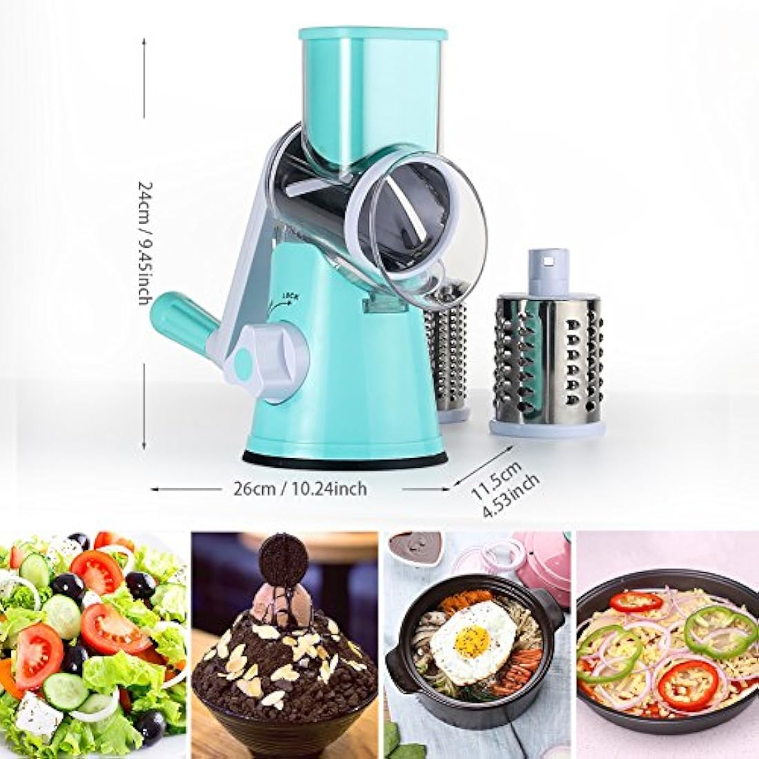 Ourokhome Rotary Cheese Grater | 3-Blade Vegetable Mandoline Slicer – Blue