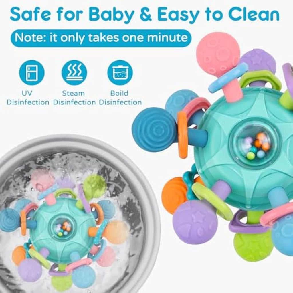 Baby Sensory Rattle & Teether Toy – Montessori Blue Silicone