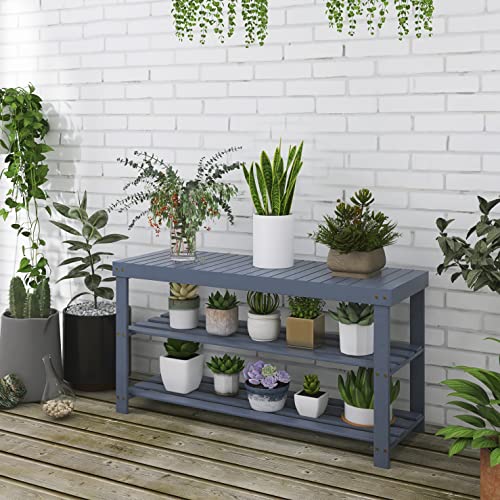 SMIBUY 3-Tier Bamboo Shoe Rack Bench | Entryway Storage Shelf - Grey