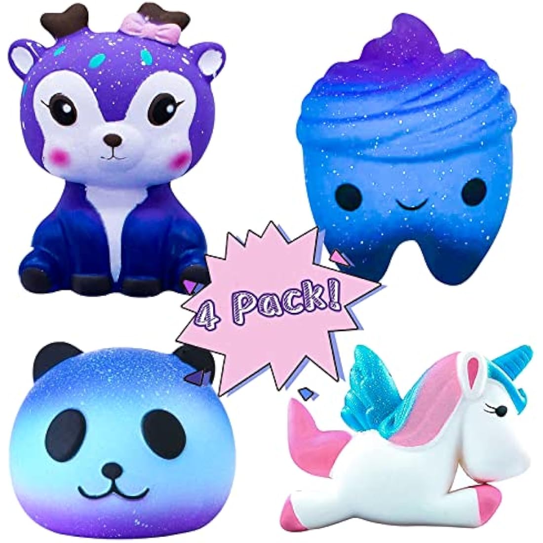 Galaxy Squishies – 4 Pack Slow Rising Scented Stress Toys