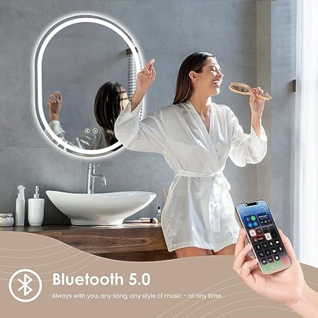 Dripex Bluetooth Oval LED Bathroom Mirror – Anti-Fog Backlit Vanity Light
