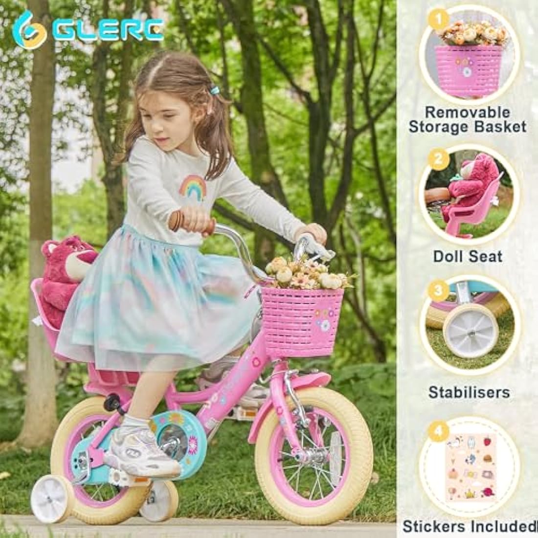 Glerc Maggie 14 Inch Girls Bicycle with Doll Seat and Basket