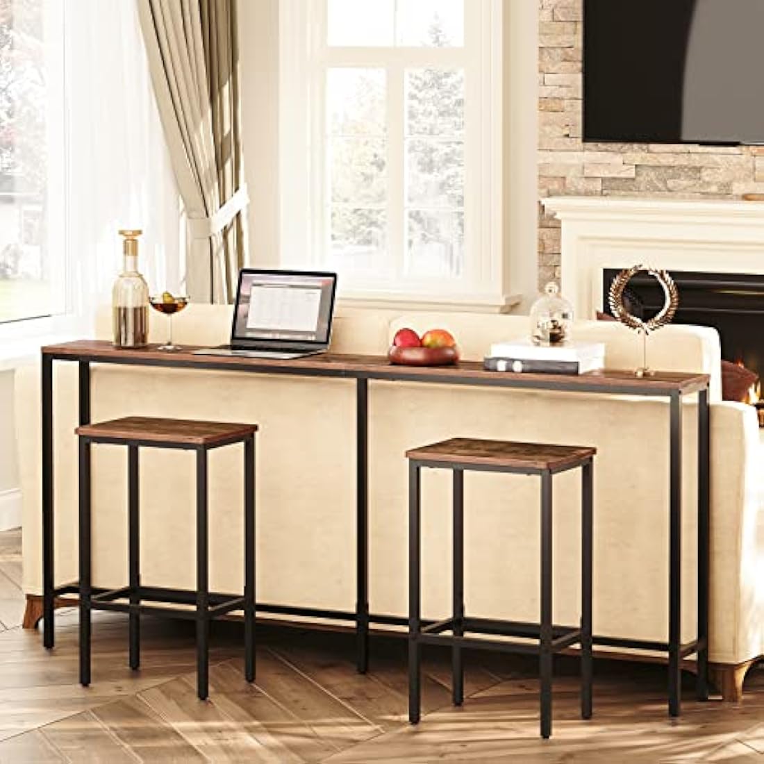MAHANCRIS 180cm Narrow Console Table – Industrial Rustic Sofa Table
