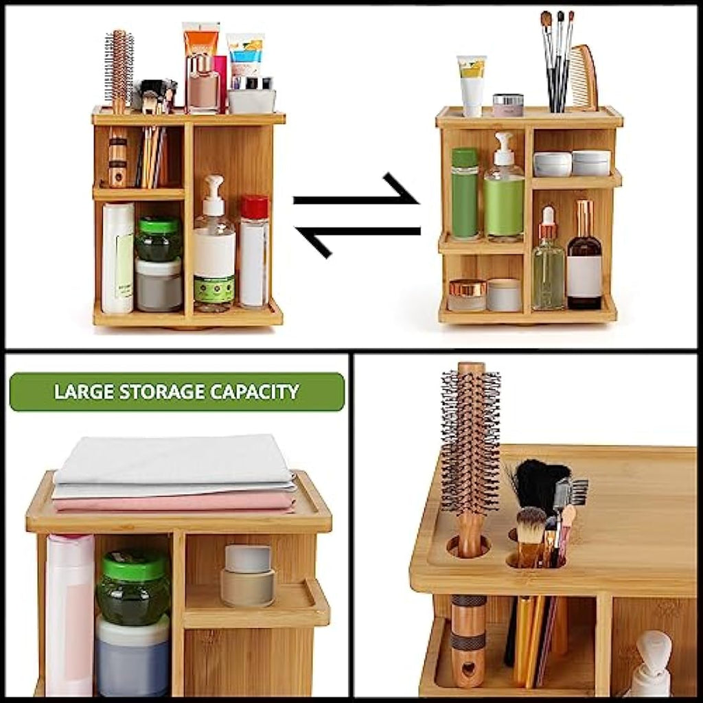 BELLE VOUS Rotating Bamboo Makeup Organiser – 360 Spinning Cosmetic Storage