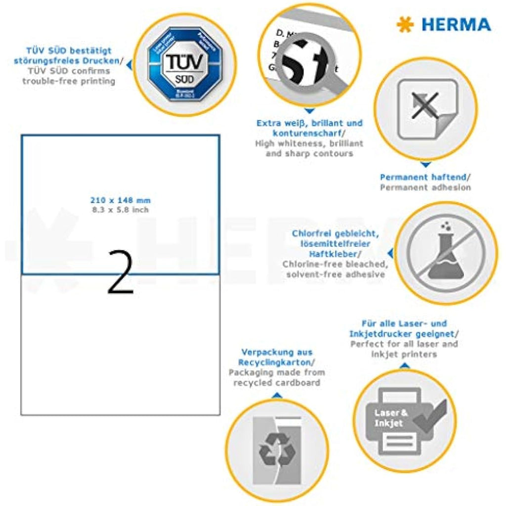 HERMA A4 Shipping Labels | 210x148mm White Adhesive Parcel Stickers | 400pk