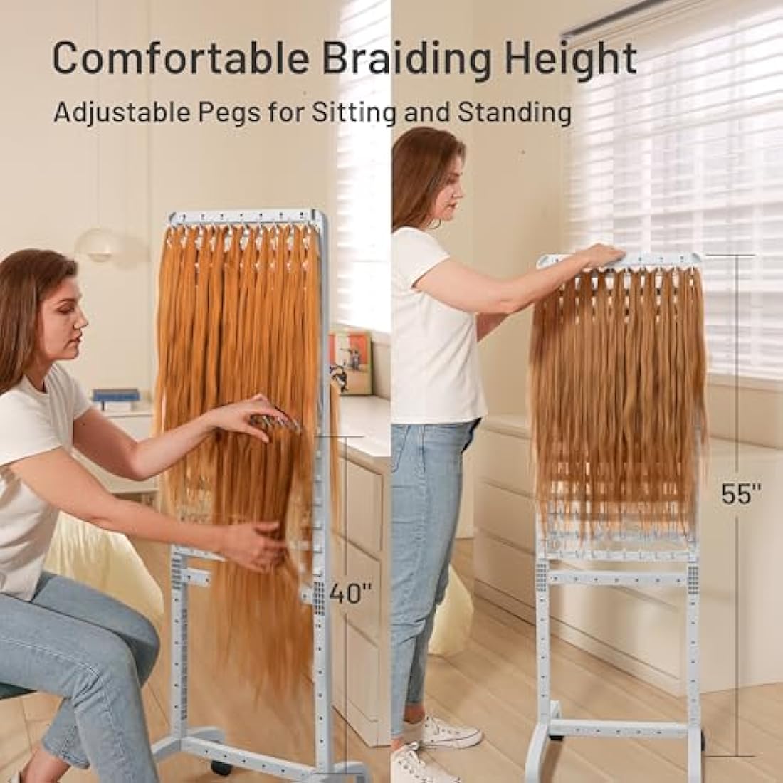 Jolof Store 280 Pegs Braiding Hair Rack – Adjustable 2-Sided Stand with Wheels
