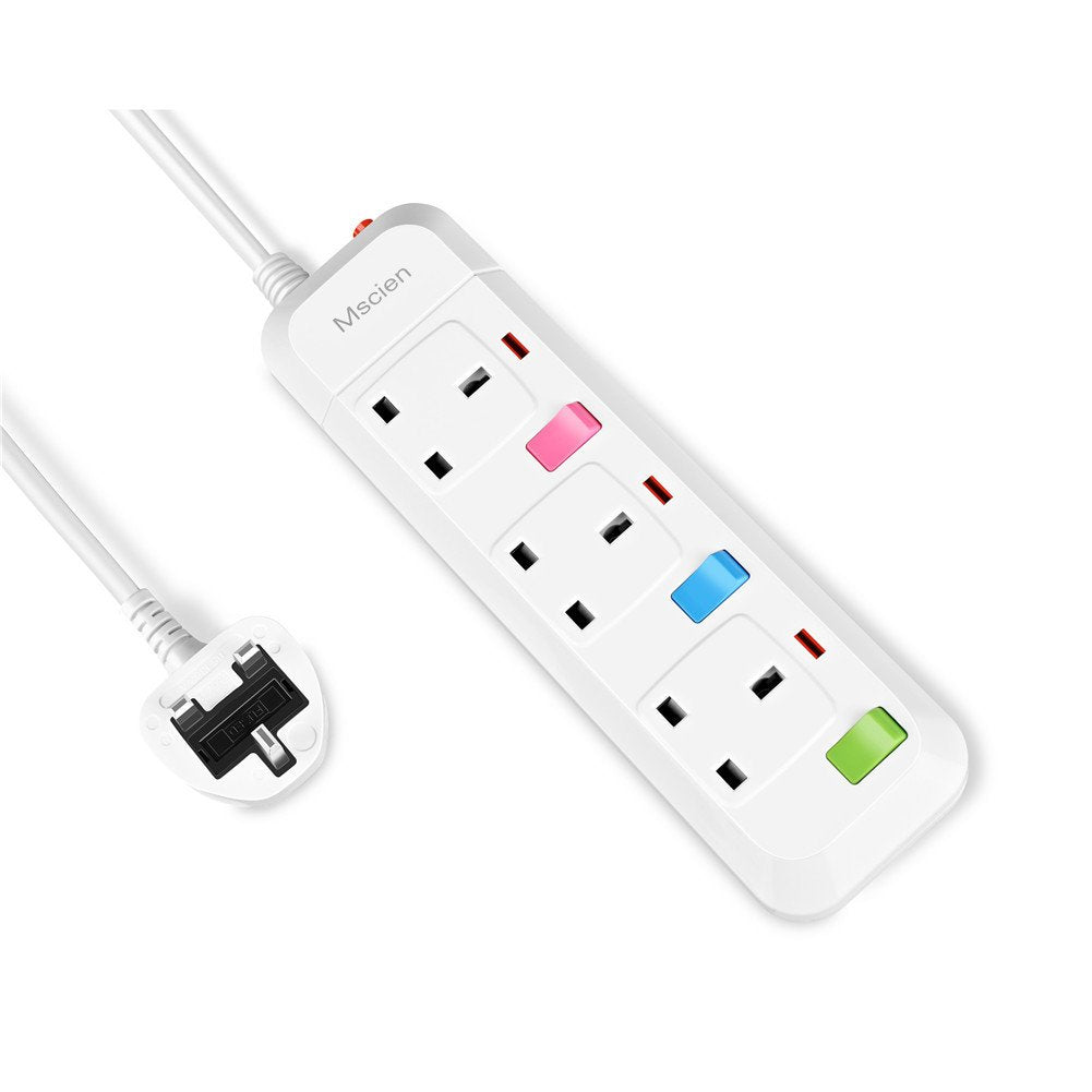 Mscien 3 Way Extension Lead | 3M Surge Protected Power Strip