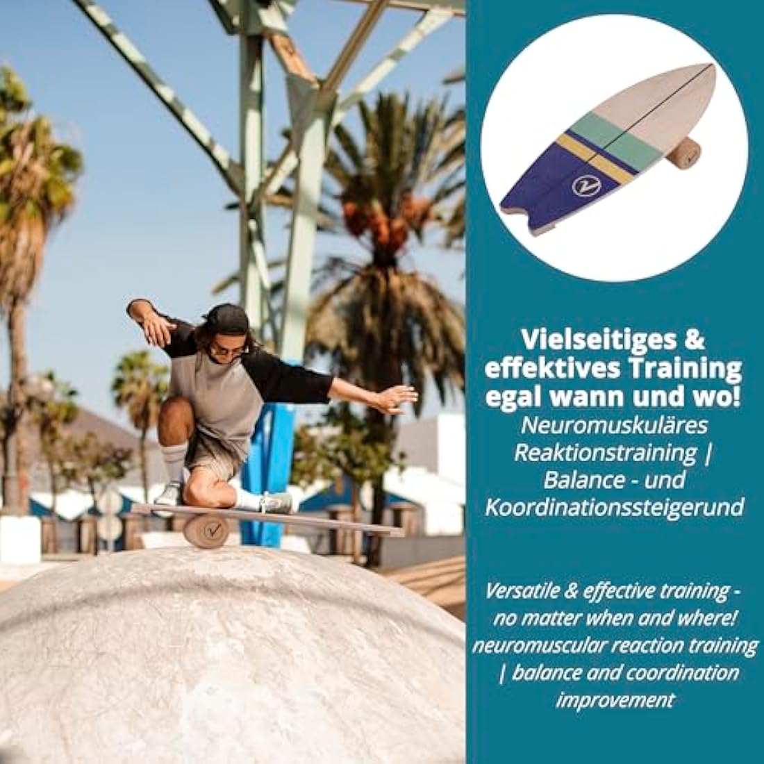 Valuents Wooden Surfboard Balance Board with Cork Roller and Stand