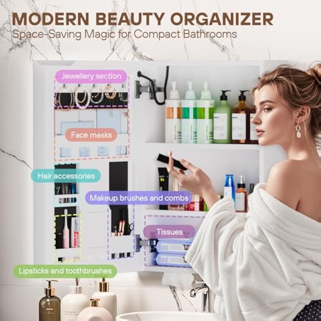 LED Bathroom Mirror Cabinet – Anti-Fog Wall Mounted Storage