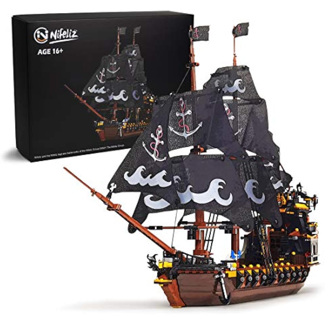 Nifeliz Black Pirate Ship Building Blocks Model Kit - 1334 Pieces