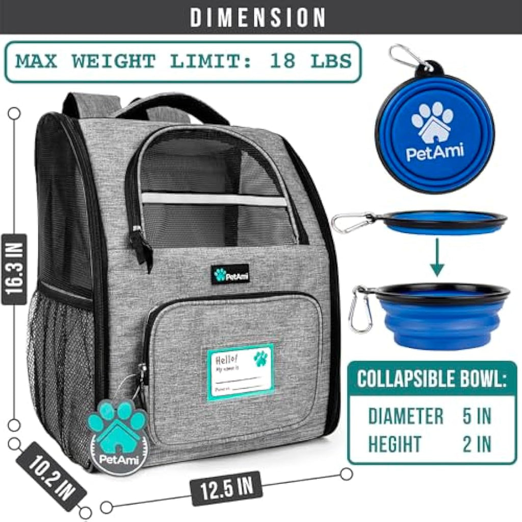 PetAmi Deluxe Pet Carrier Backpack - Ventilated Airline Approved - Heather Gray