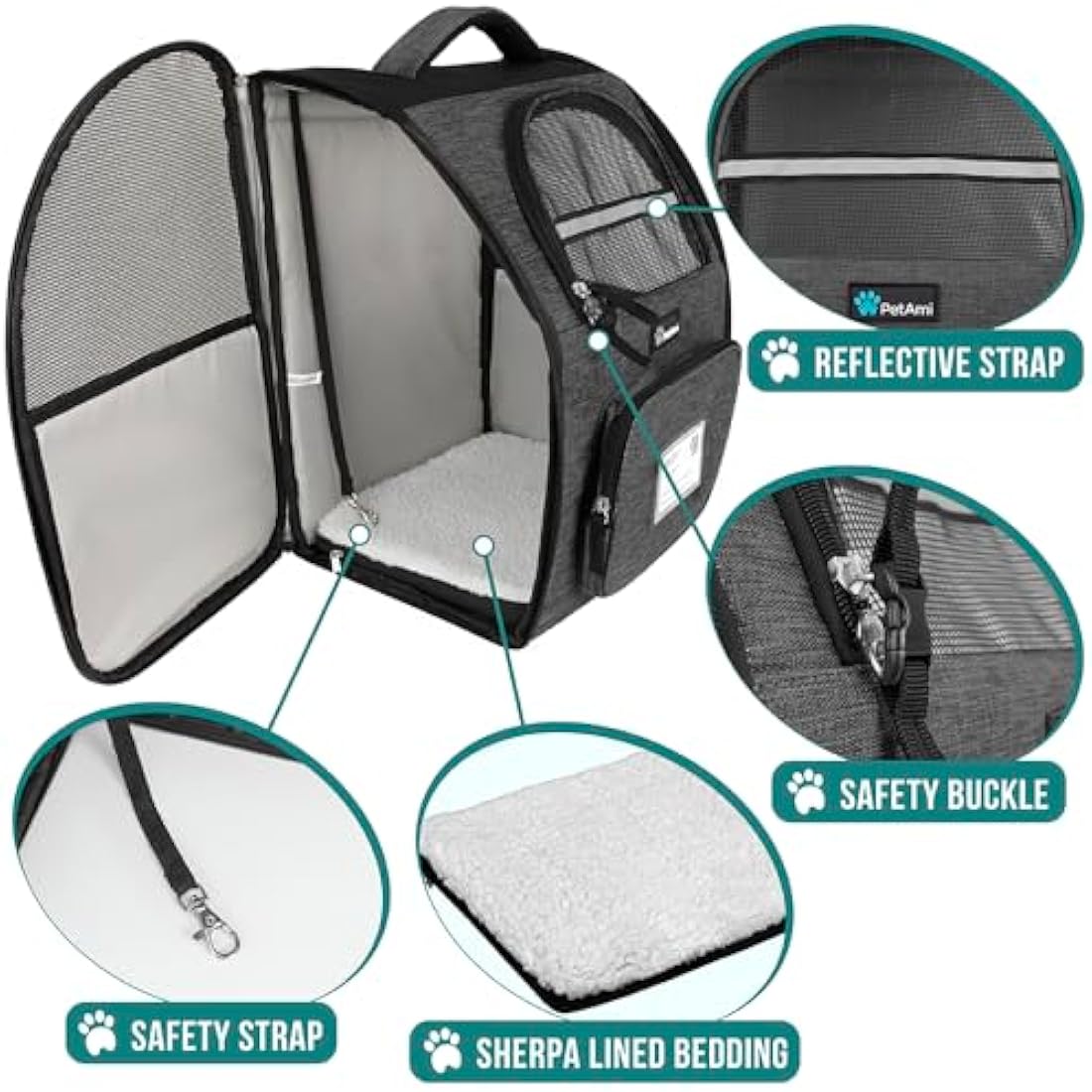 PetAmi Airline Approved Dog Backpack Carrier | Ventilated Hiking Bag, Charcoal