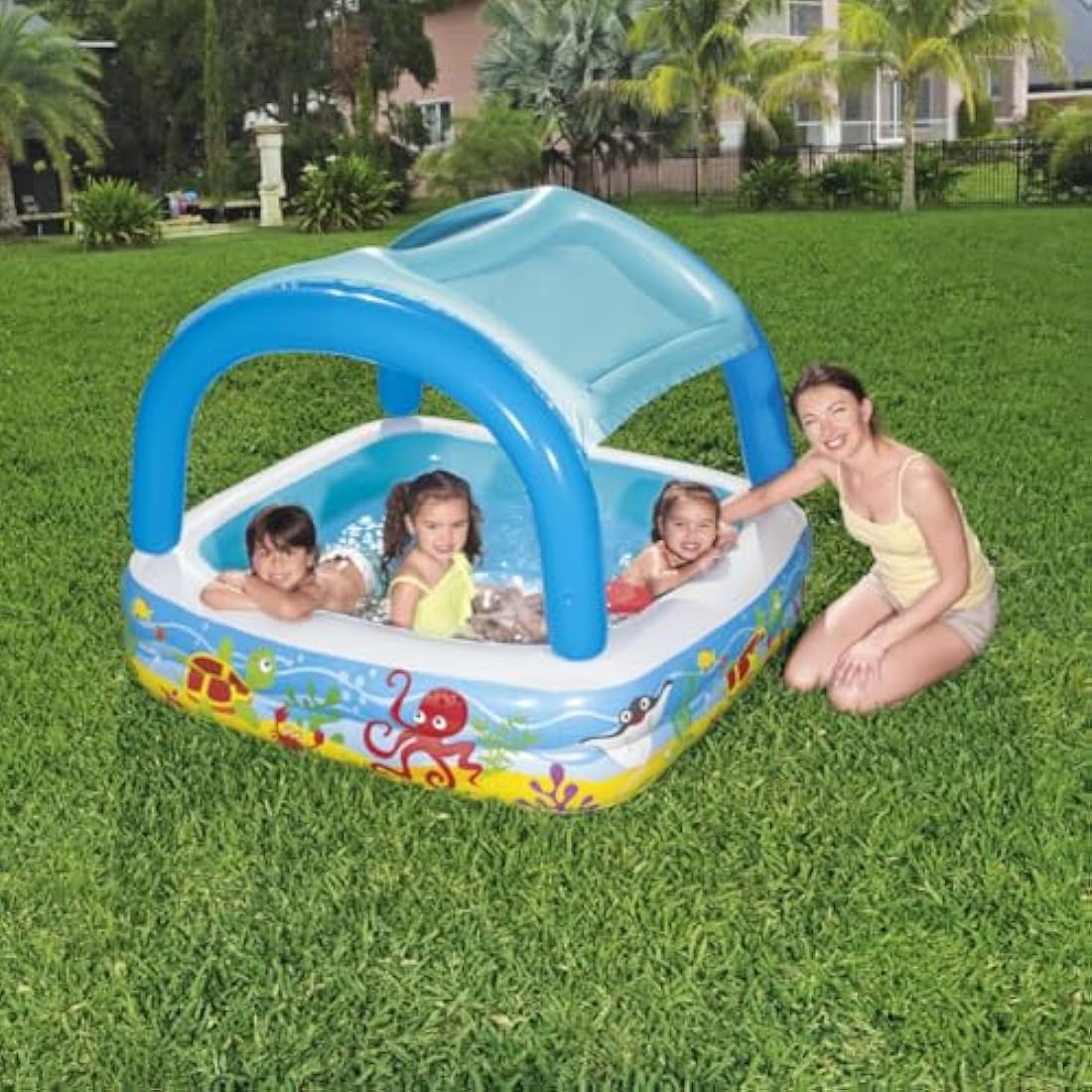 Bestway Inflatable Kids Paddling Pool with Detachable Sunshade Canopy