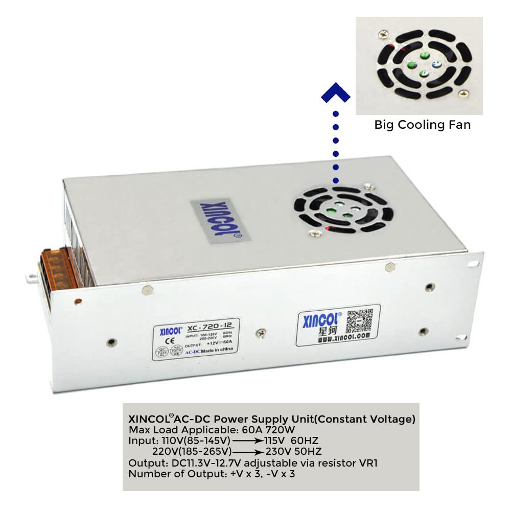 XINCOL 12V 60A 720W Switching Power Supply | SMPS Transformer for LED Strips