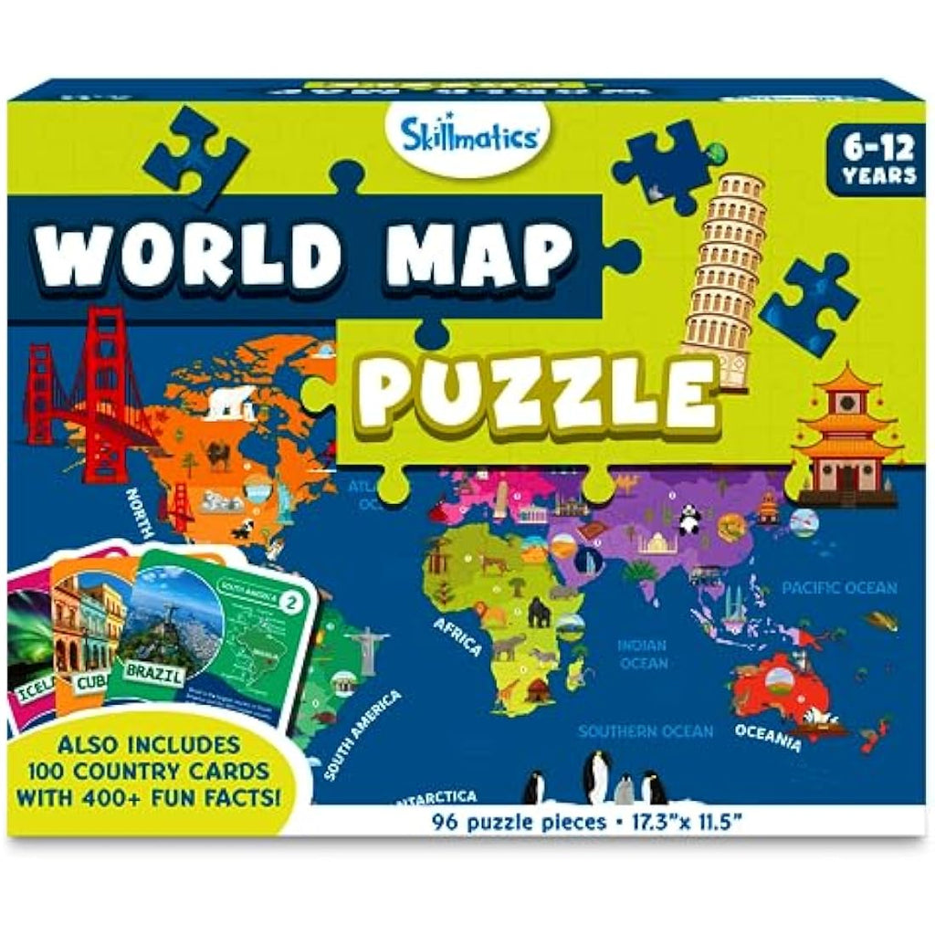 Skillmatics World Map Jigsaw Puzzle | 96 Piece Educational Toy for Kids