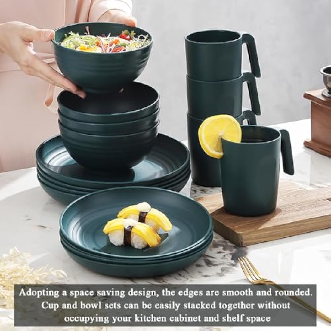 Kyraton 32-Piece Plastic Dinnerware Set | Unbreakable Camping Dishes for 8