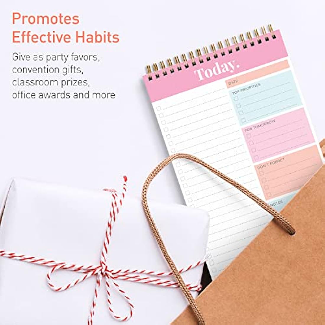 S&O Undated Daily Planner Notepad | 52-Page Coiled To-Do List - Pink