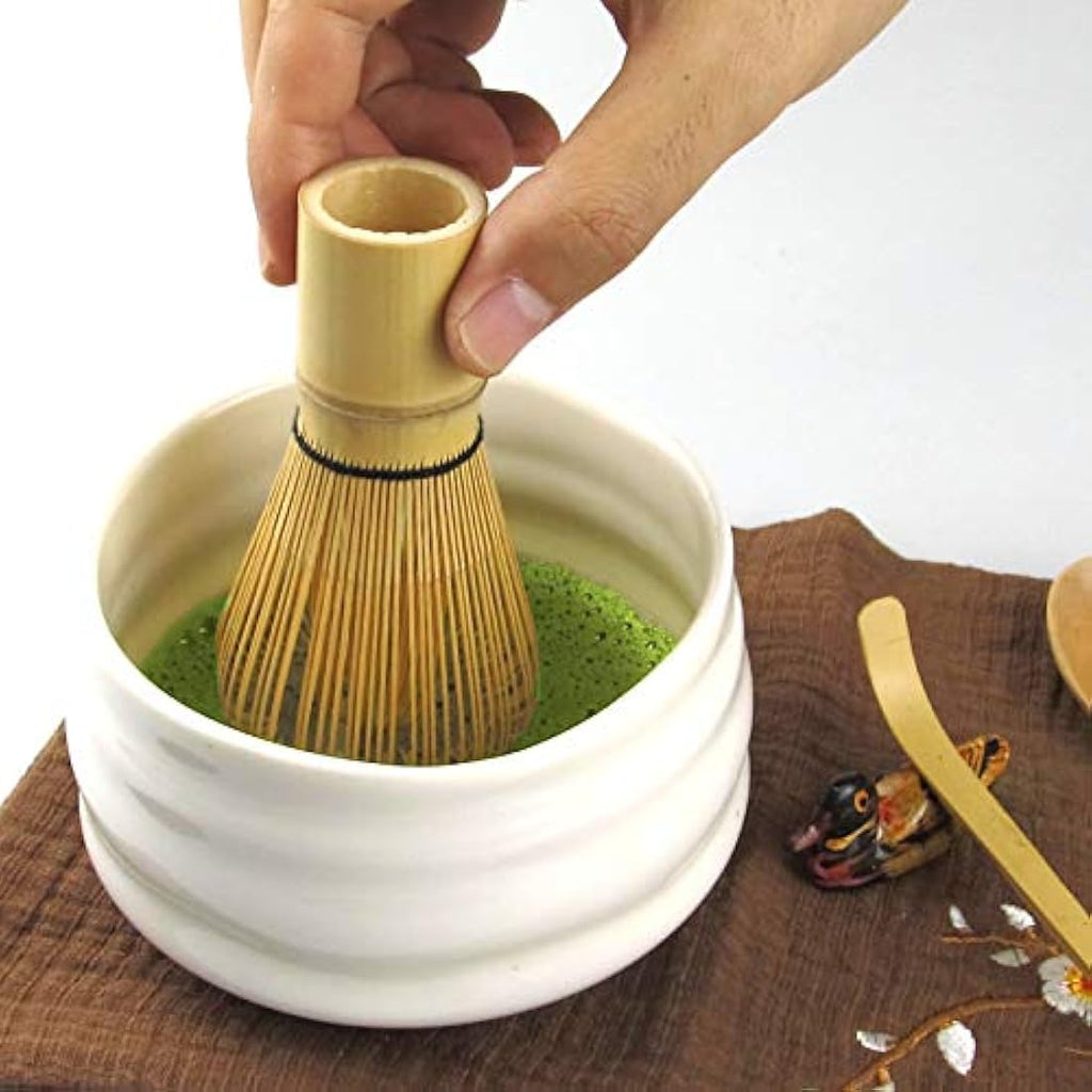 Artcome White Matcha Ceremony Kit – Bamboo Whisk and Ceramic Bowl Set