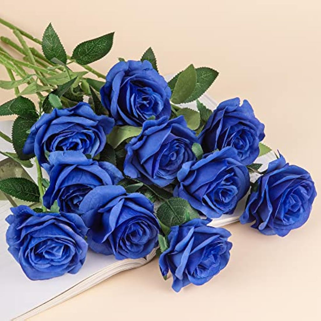 Royal Blue Silk Roses – 10pcs Artificial Long Stem Flowers