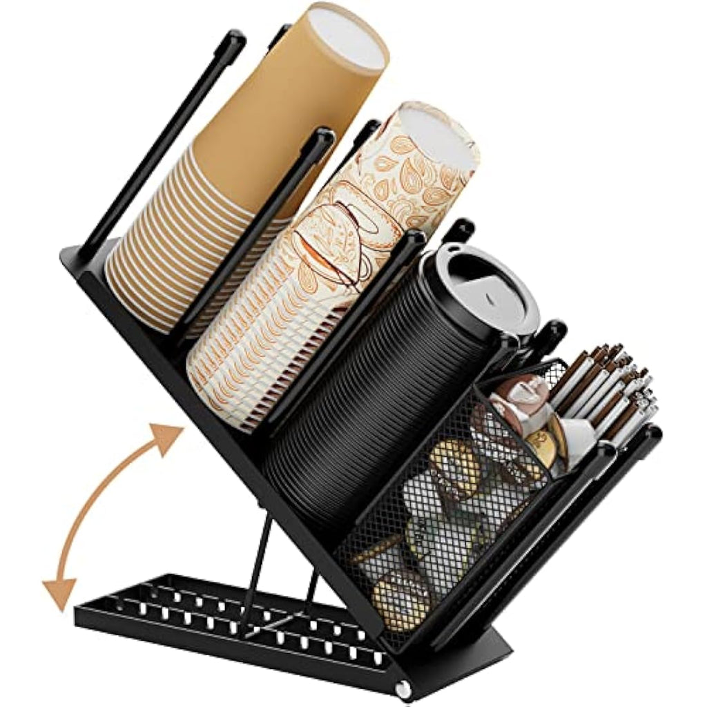 Metal Cup and Lid Holder – 4 Compartment Coffee Dispenser