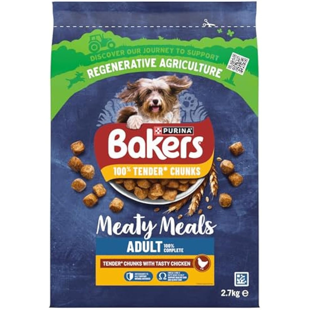 Bakers Meaty Meals Chicken Dry Dog Food - Adult Meaty Chunks, 4 x 2.7kg