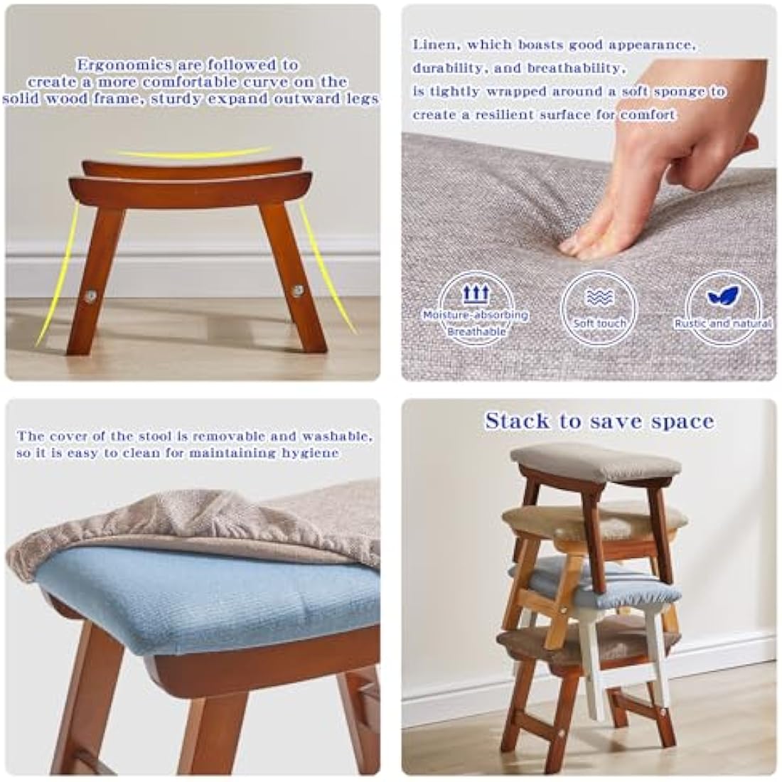 Wooden Ottoman Foot Stool | Grey Fabric Pouffe with Beech Legs
