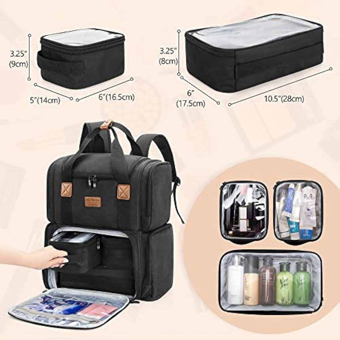 BAFASO Makeup Backpack - Travel Cosmetic Bag with 3 Removable Pouches