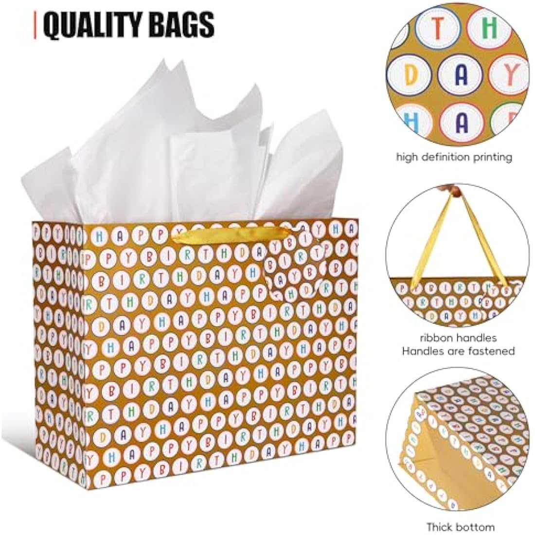 Giiffu Extra Large Birthday Gift Bags with Tissue Paper & Cards | 2 Pack