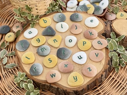 Yellow Door Lowercase Alphabet Pebbles – 26 Durable Phonics Stones