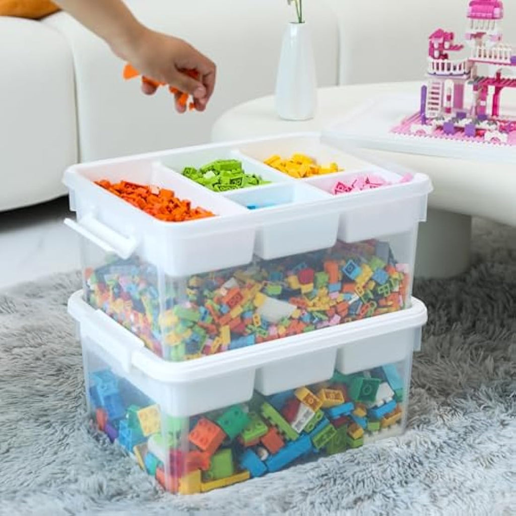 16L Plastic Craft Storage Box with Removable Tray & Latch