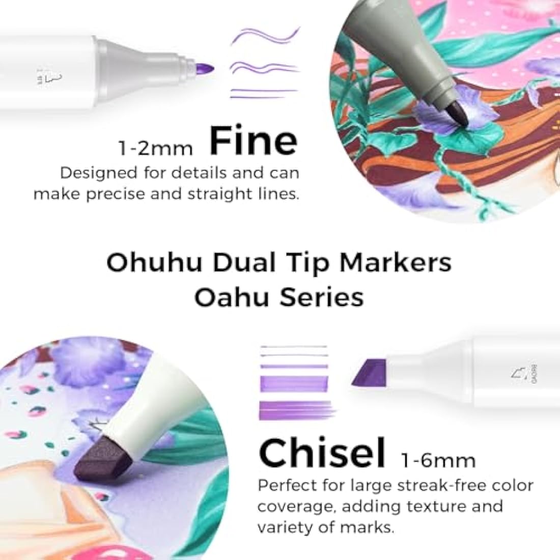 Ohuhu 120 Colors Dual Tip Art Markers – Permanent Drawing Pens with Case