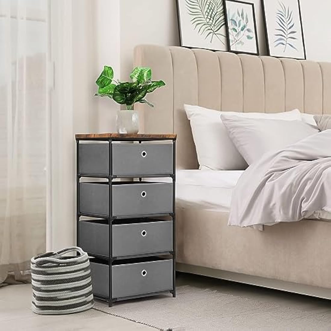 LIANTRAL 4-Drawer Fabric Dresser – Grey Storage Tower for Bedroom & Dorm