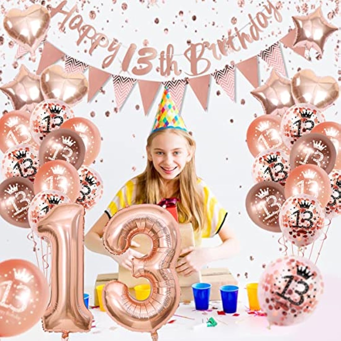 VICTERR 13th Birthday Decorations for Girls – Rose Gold Party Balloon Kit