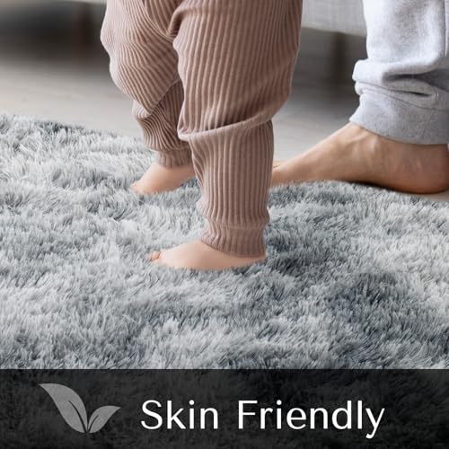 JOJOSEE Grey Shaggy Area Rug – 200x300cm Soft Anti-Slip Living Room Mat